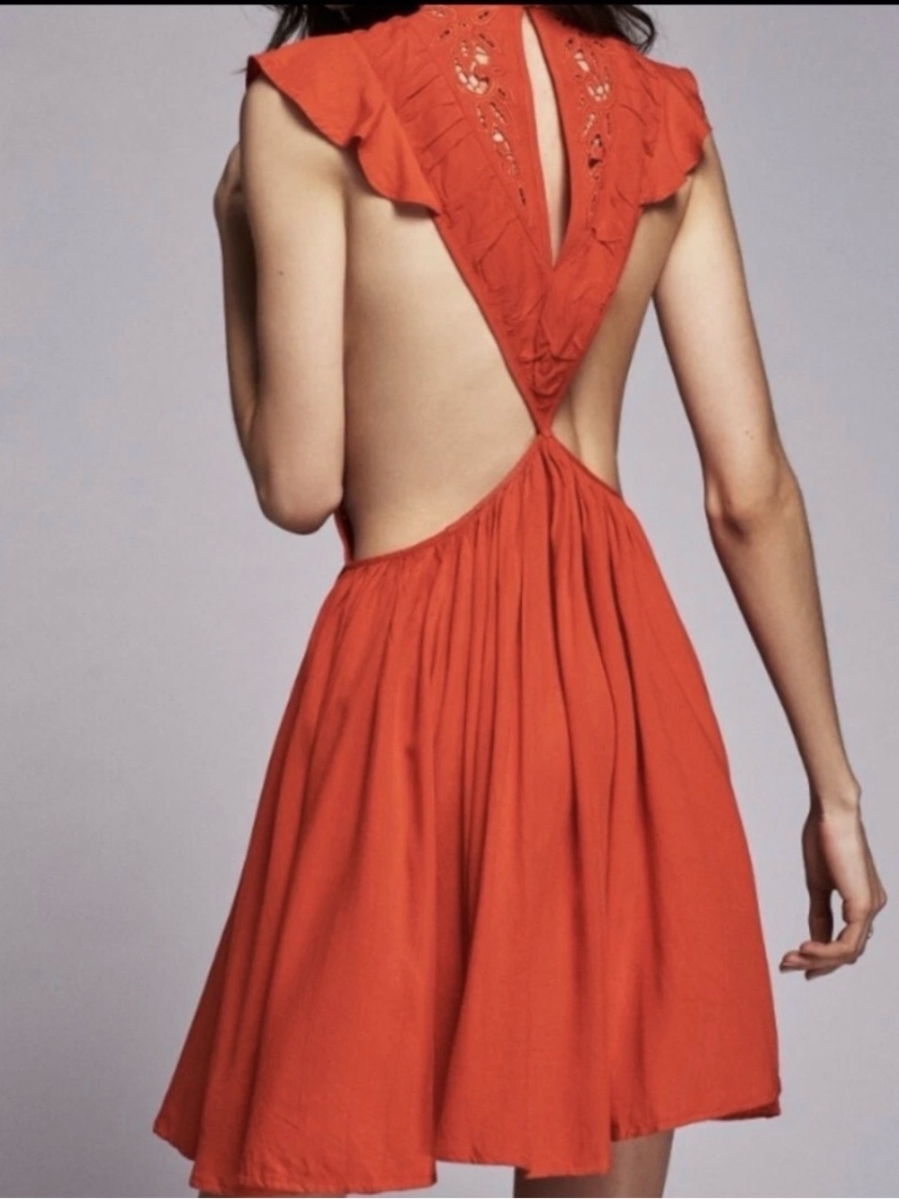 Free People Coral-Orange Backless Ruffle Dress